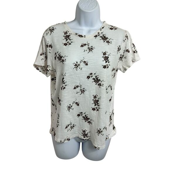 Lucky Brand Floral Tee Size Small Short Sleeve Brown Flowers Shirt Short Sleeves - Picture 3 of 7